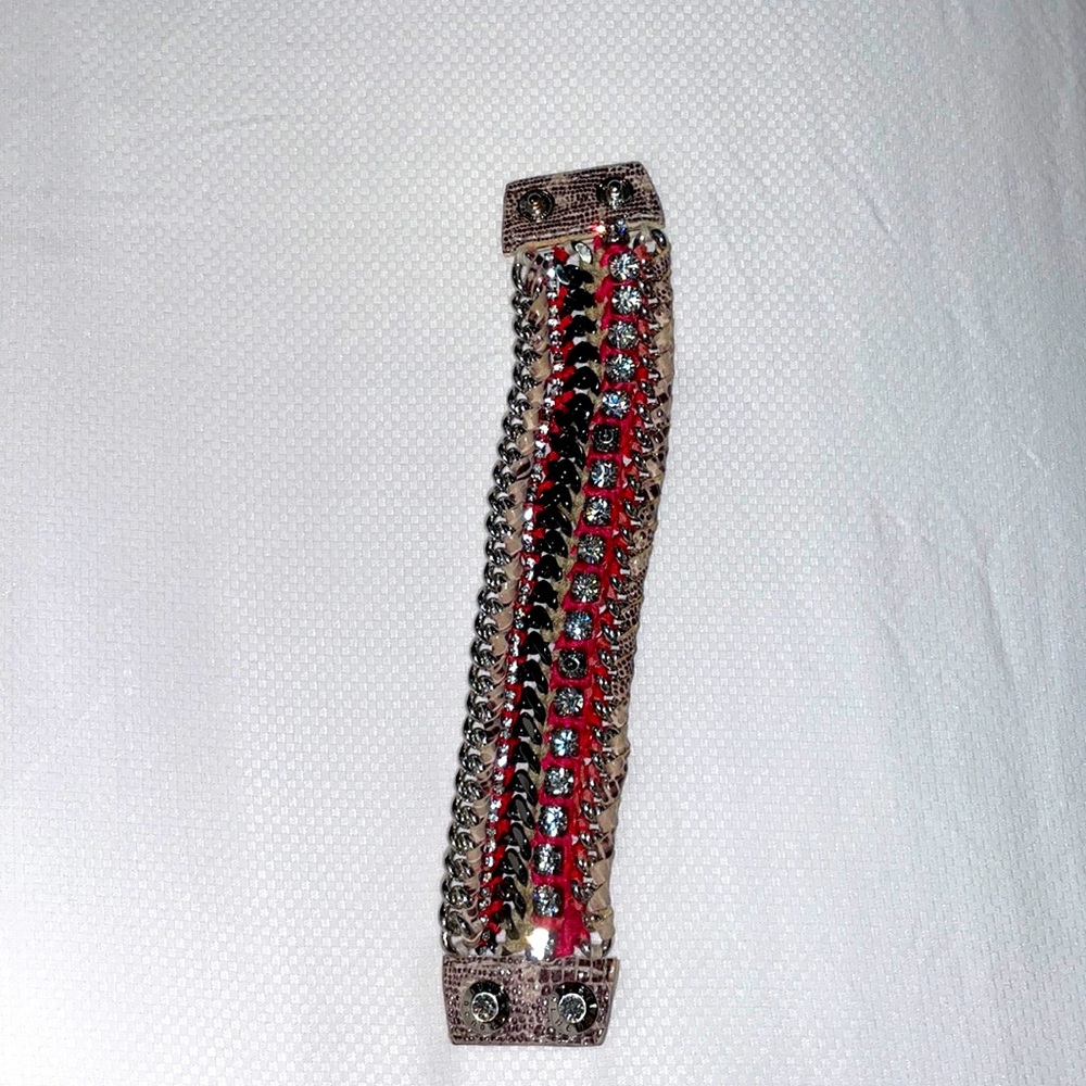 Henri Bendel buttoned bracelet with rhinestones & chains